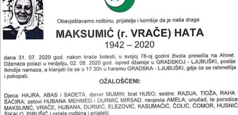 Preselila Maksumić (rođ. Vrače) Hata