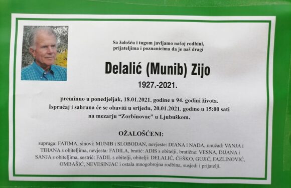 Rahmetli Zijo Delalić, osmrtnica