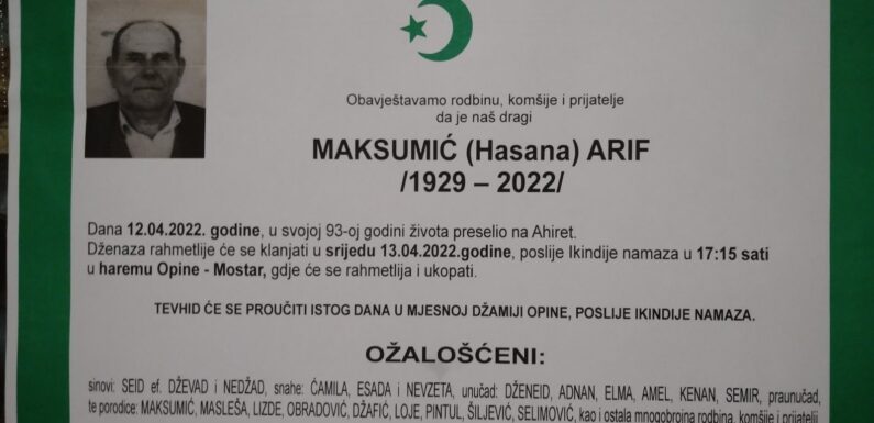 Preselio Arif (Hasan) Maksumić