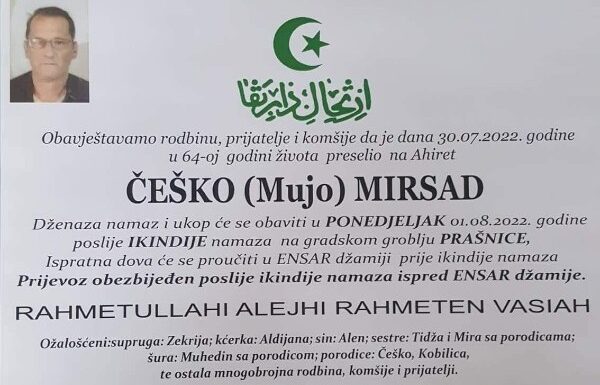Preselio Mirsad (Muje) Ćeško – Nino